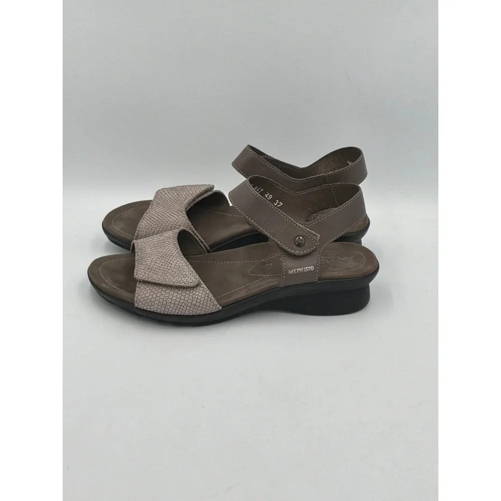 Mephisto Wedge‎ Sandals Womens 37 Brown Snake Print Leather Comfort Strap